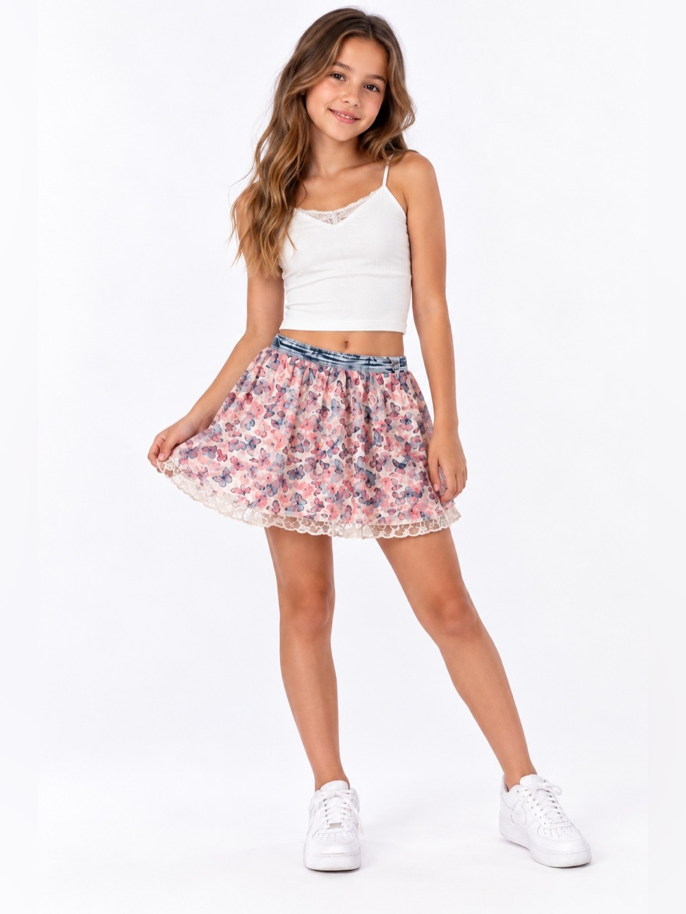 Butterfly Print Mesh Lace Mini Skirt Y2K Fairycore whimsical XL (14-16)